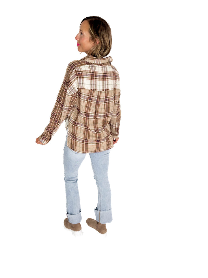 Renner Plaid Top- TAUPE