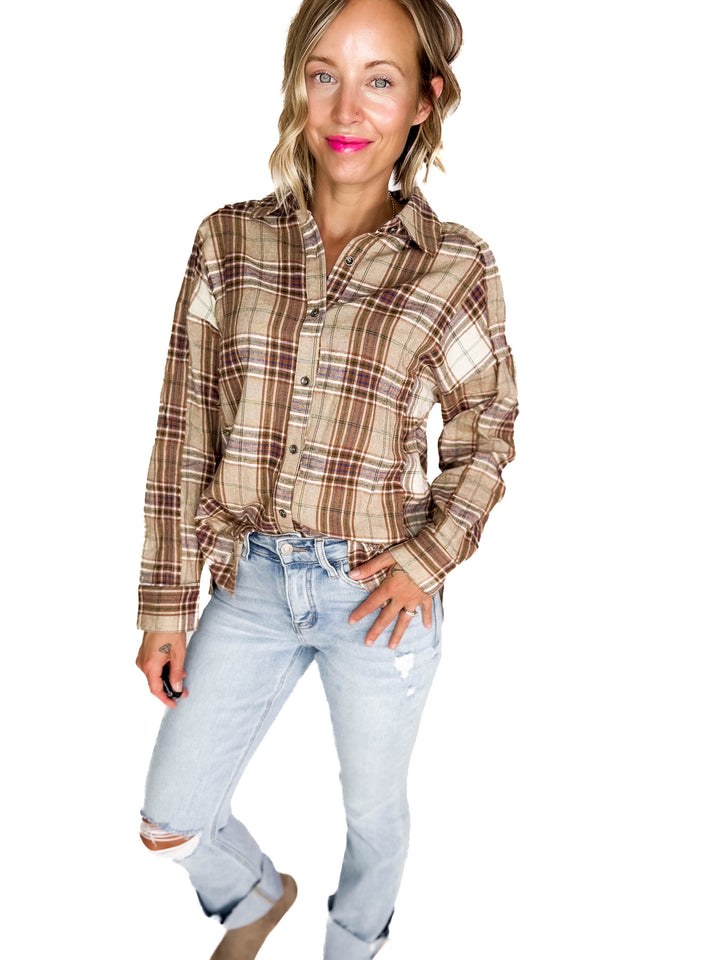 Renner Plaid Top- TAUPE