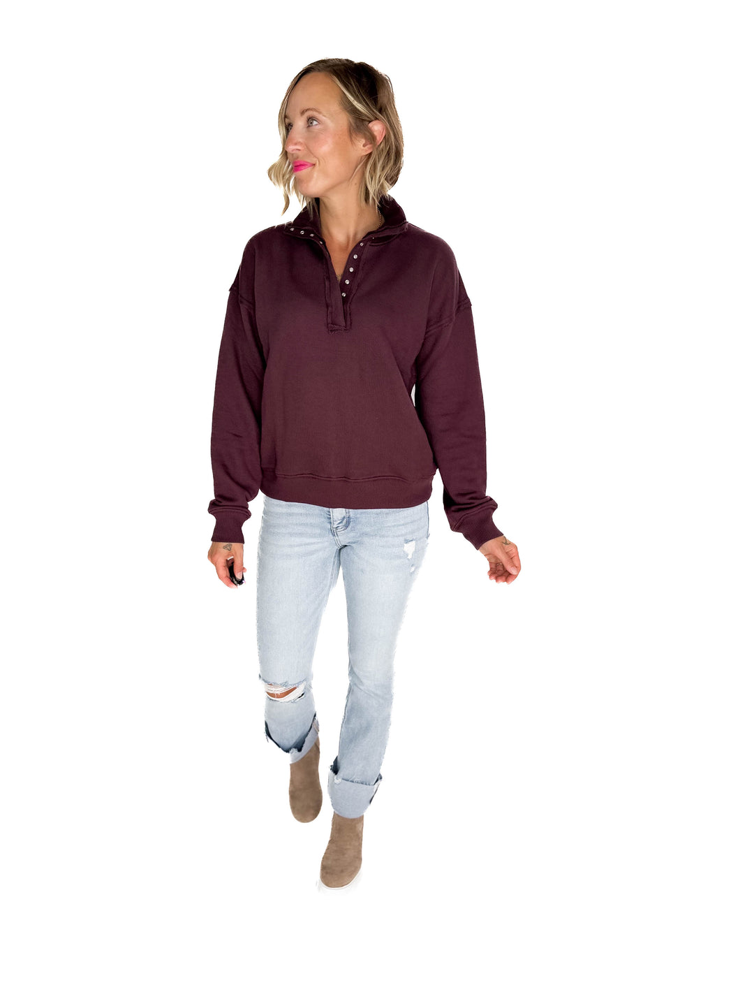 Jacob Mock Neck Pullover- DARK PLUM