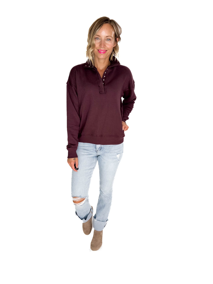 Jacob Mock Neck Pullover- DARK PLUM