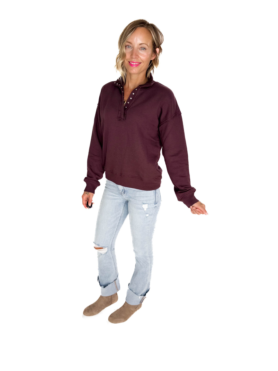 Jacob Mock Neck Pullover- DARK PLUM