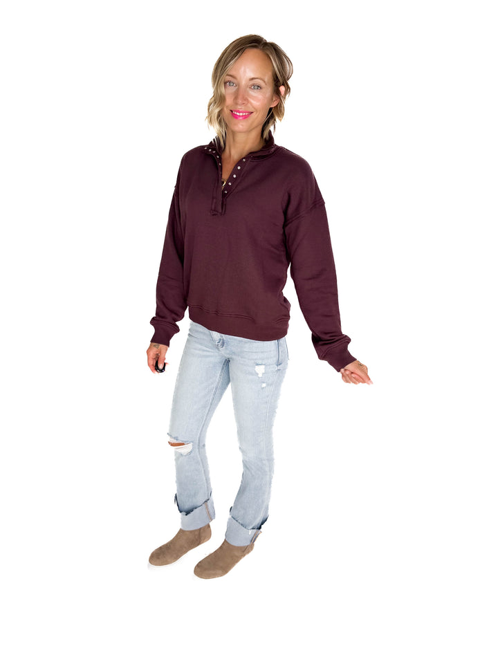 Jacob Mock Neck Pullover- DARK PLUM