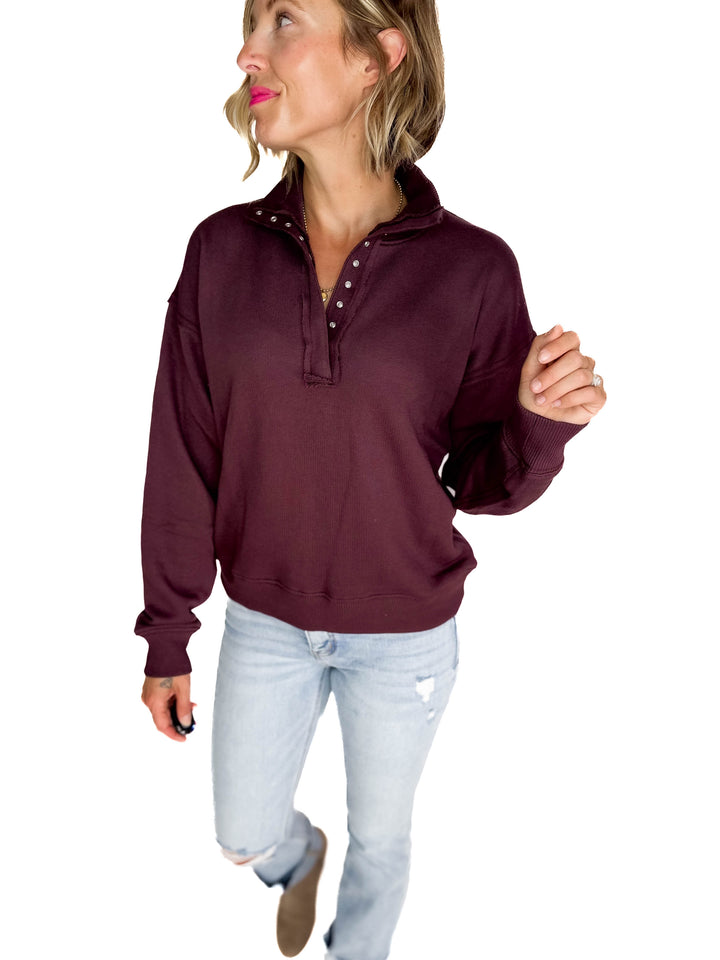 Jacob Mock Neck Pullover- DARK PLUM