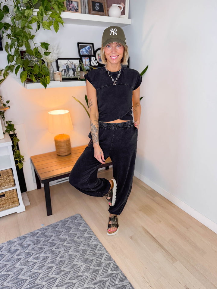 Maude Washed Stretch Cotton Set- BLACK