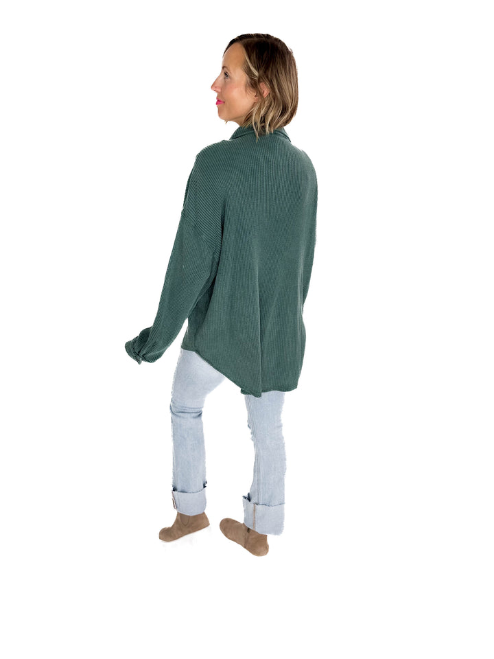 Ivy Waffle Shacket- DEEP GREEN