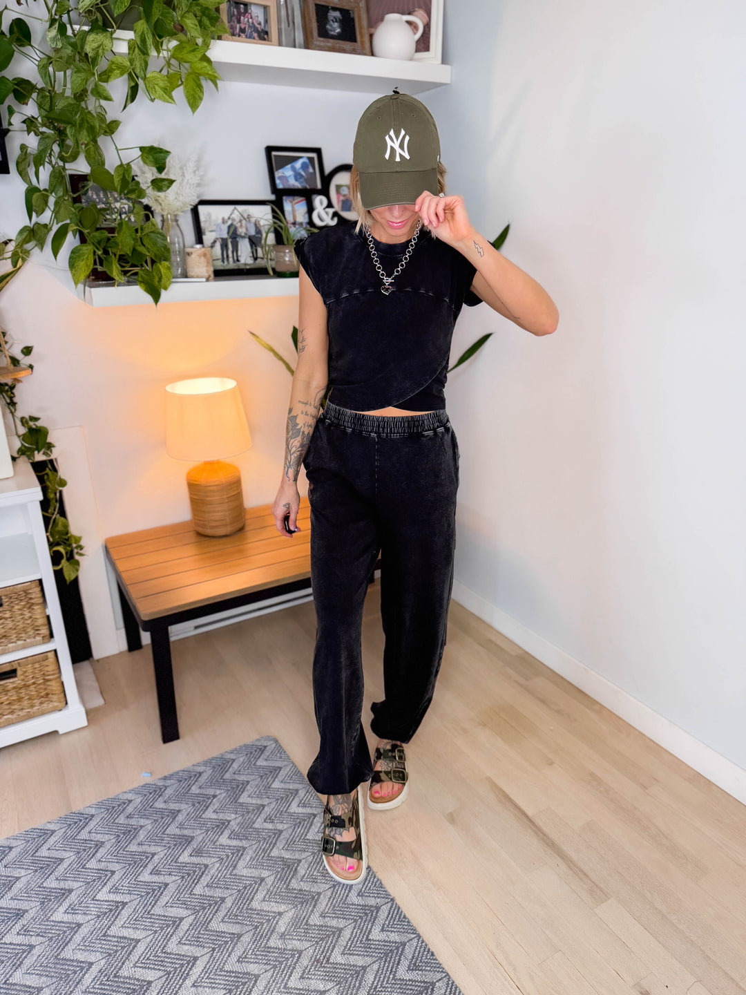 Maude Washed Stretch Cotton Set- BLACK