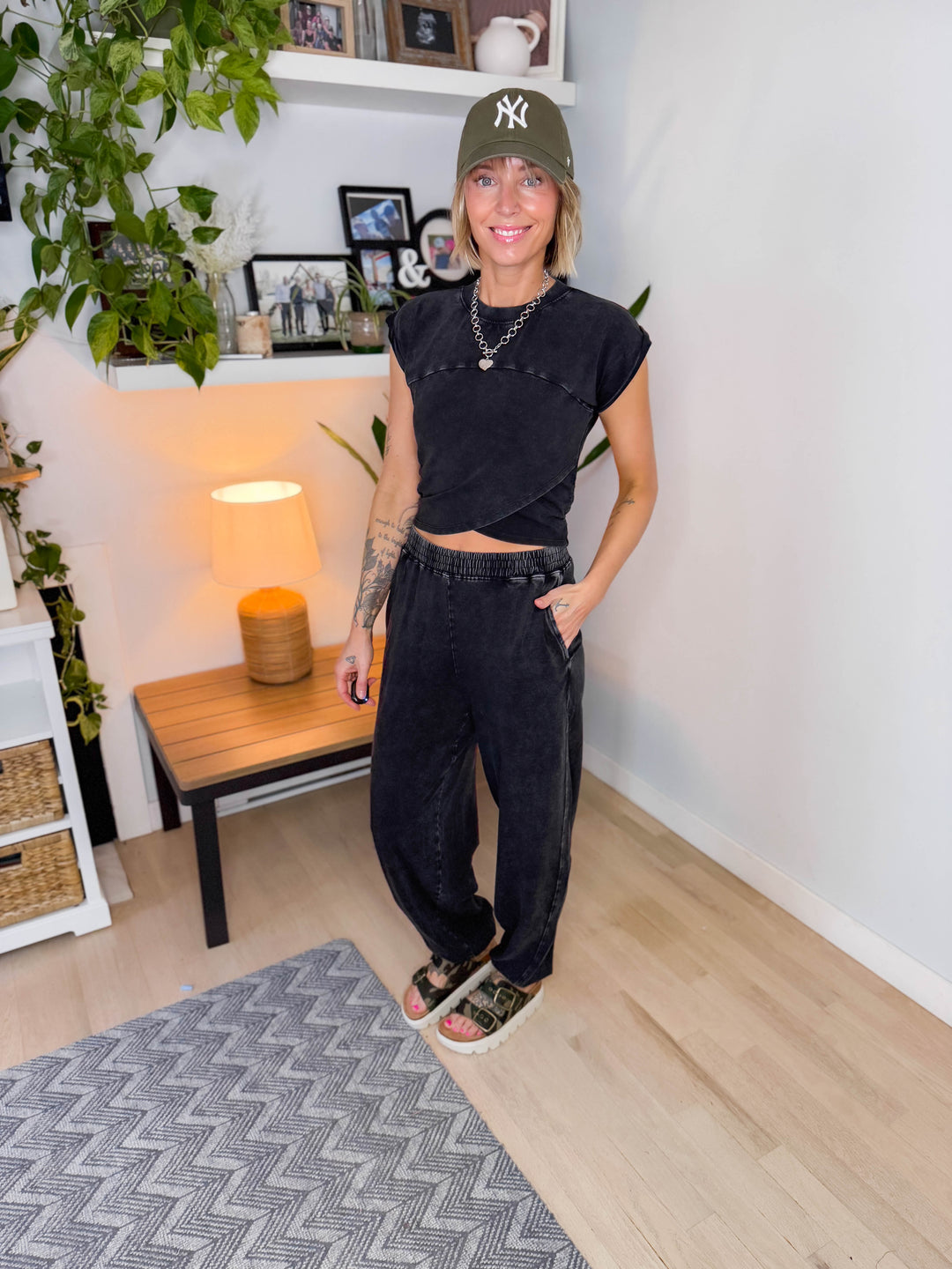 Maude Washed Stretch Cotton Set- BLACK