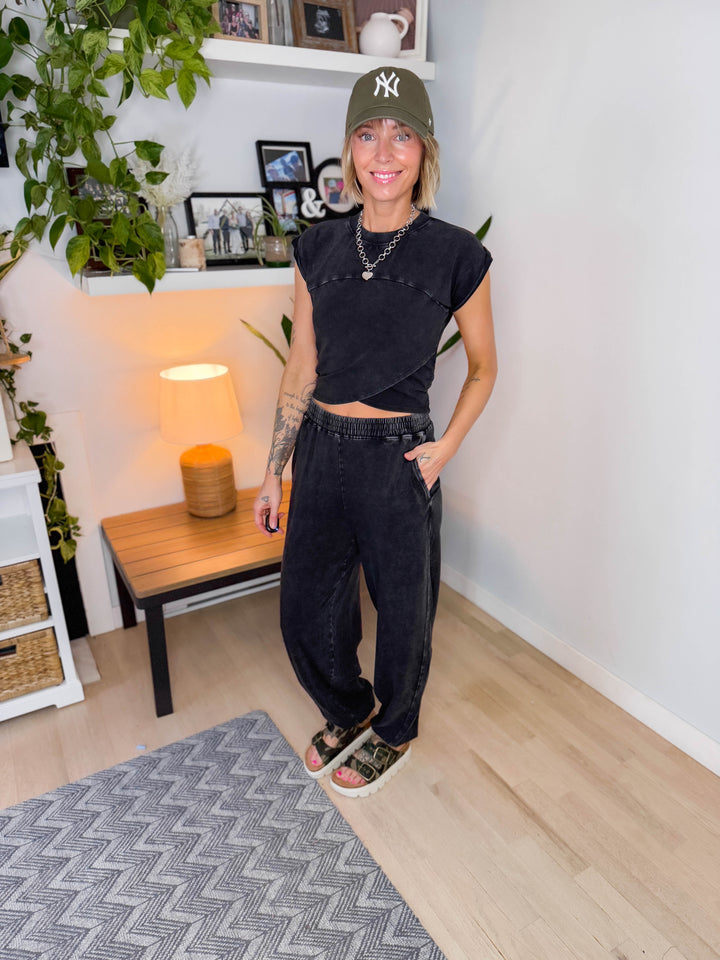 Maude Washed Stretch Cotton Set- BLACK