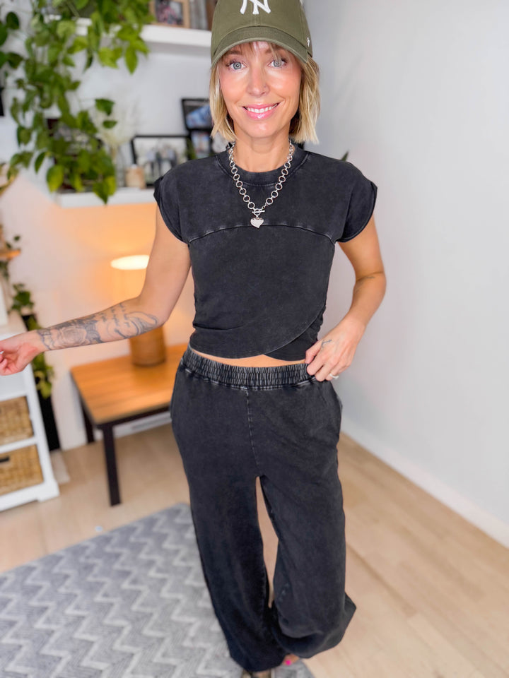 Maude Washed Stretch Cotton Set- BLACK