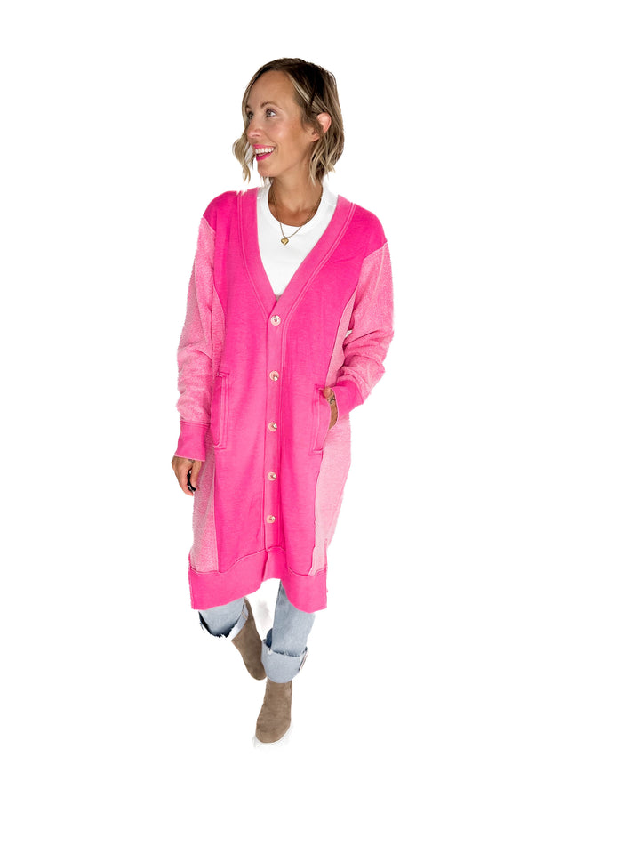 Desi Sweatshirt Cardigan- PINK