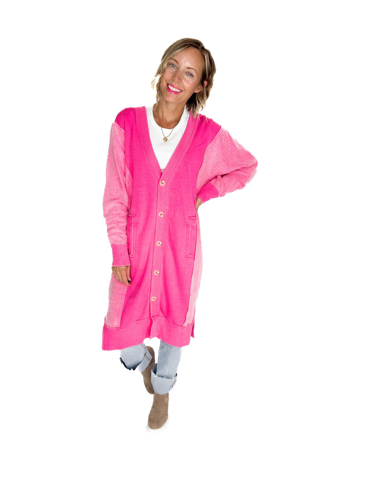 Desi Sweatshirt Cardigan- PINK
