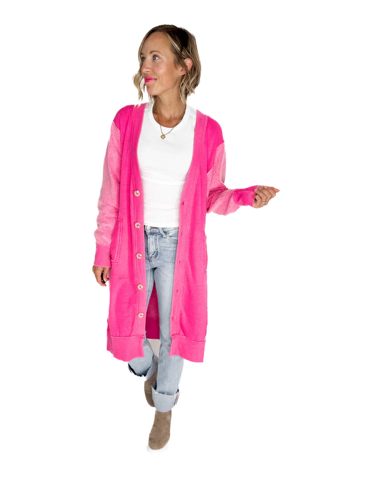 Desi Sweatshirt Cardigan- PINK