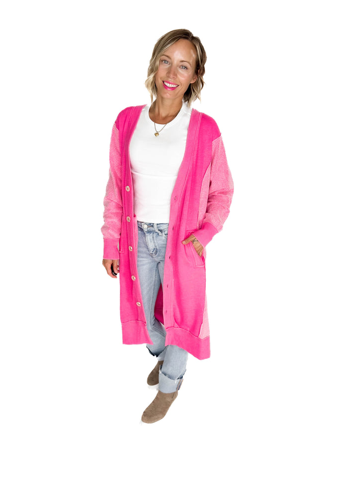 Desi Sweatshirt Cardigan- PINK