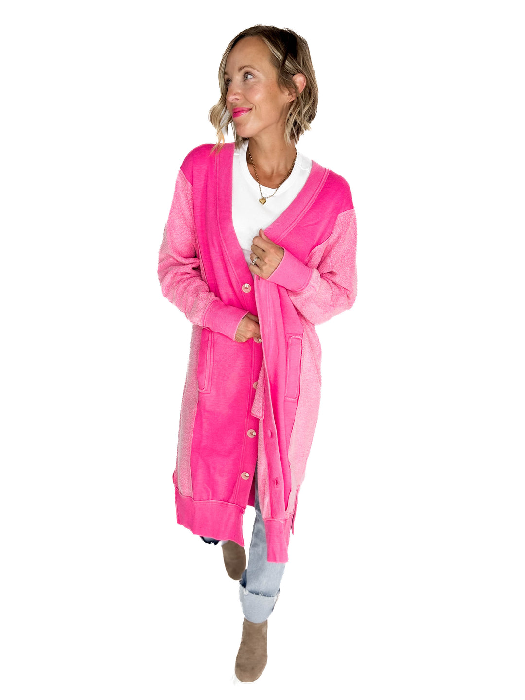 Desi Sweatshirt Cardigan- PINK