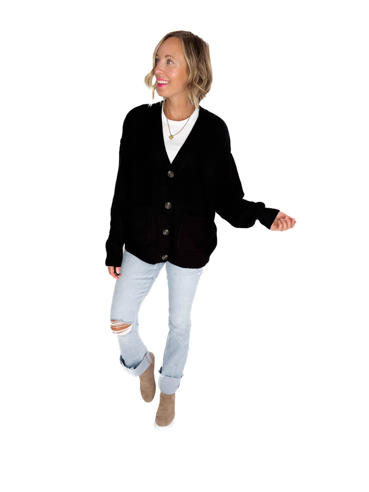 Annabeth Button Down Cardigan- BLACK