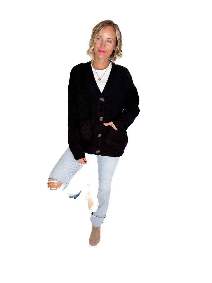 Annabeth Button Down Cardigan- BLACK