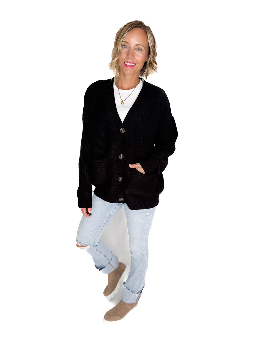 Annabeth Button Down Cardigan- BLACK