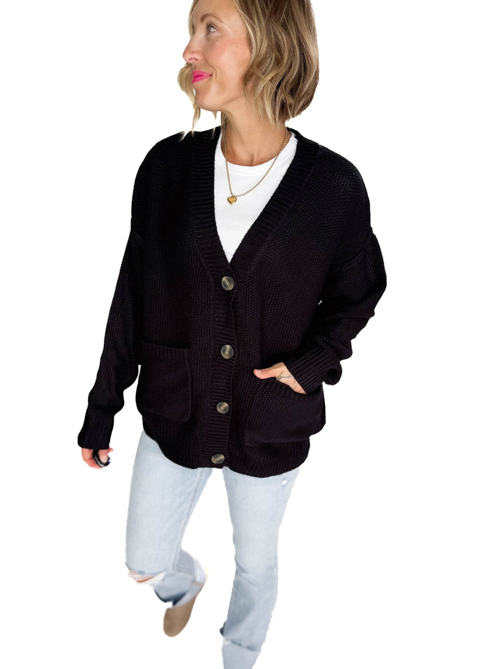 Annabeth Button Down Cardigan- BLACK
