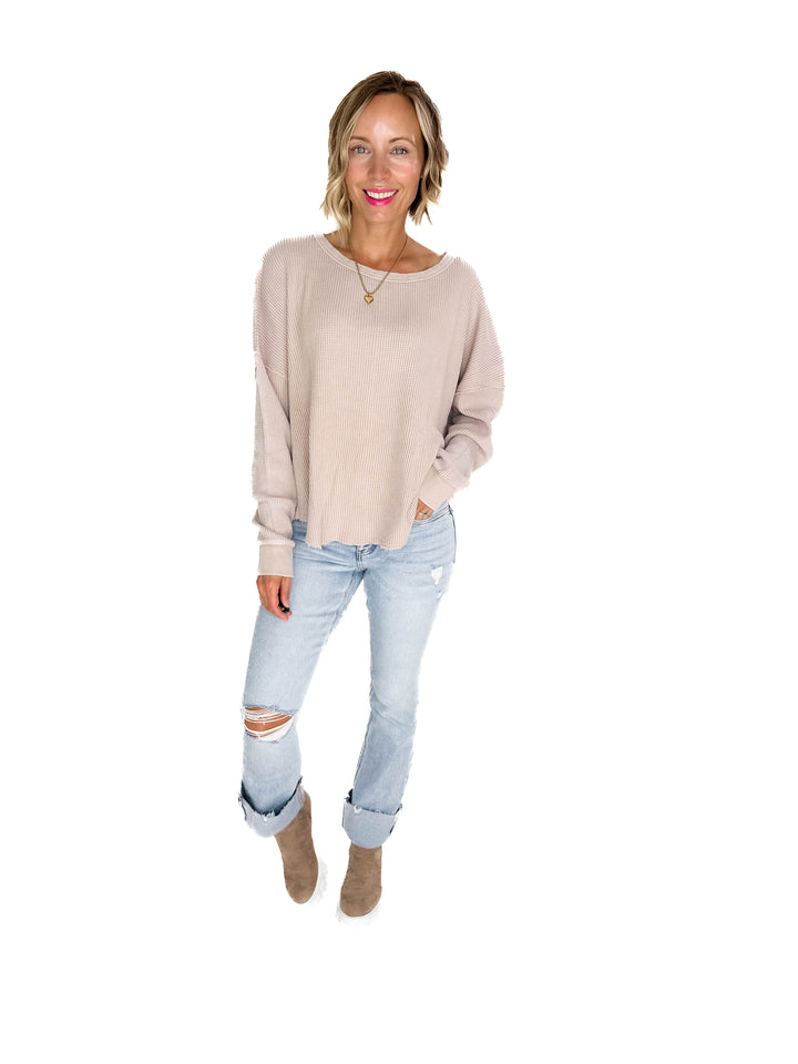 Arden Waffle Long Sleeve- LIGHT TAUPE