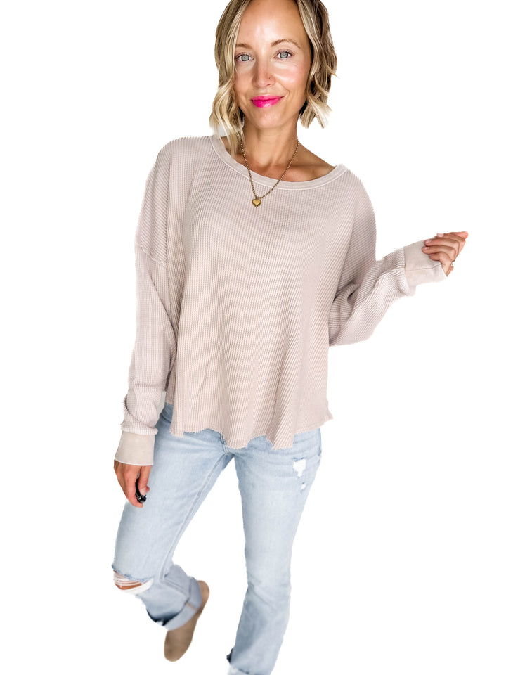Arden Waffle Long Sleeve- LIGHT TAUPE