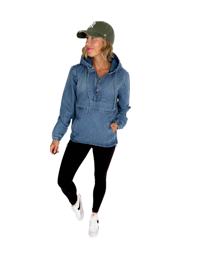 Bex Denim Hoodie Jacket- MED/LIGHT WASH **PRE-ORDER ETA SEPT 18th**