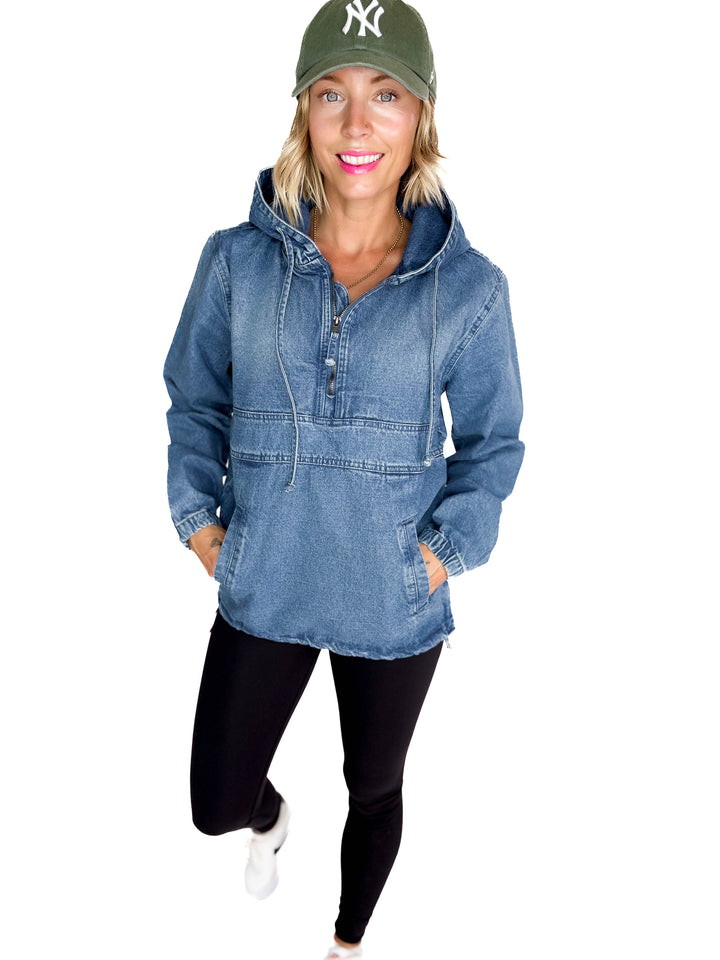 Bex Denim Hoodie Jacket- MED/LIGHT WASH **PRE-ORDER ETA SEPT 18th**