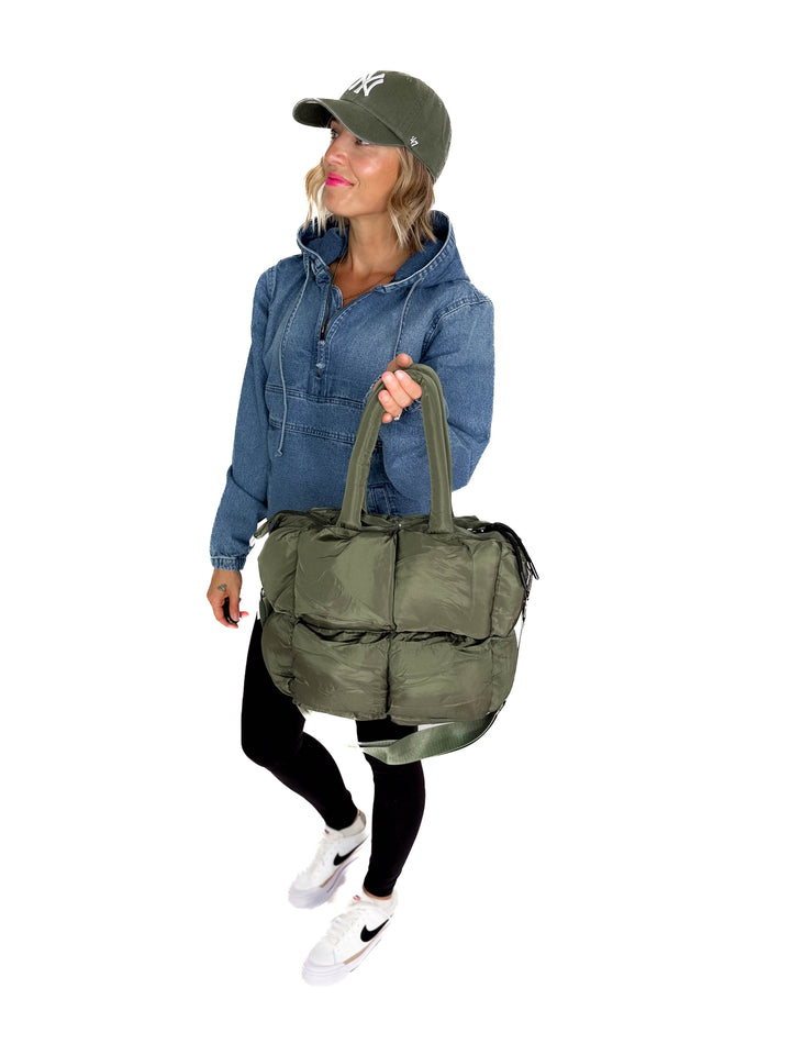 Kady Quilted Puffer Tote- OLIVE