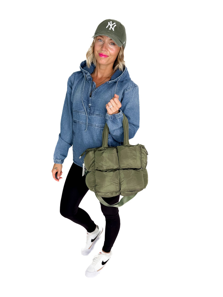 Kady Quilted Puffer Tote- OLIVE