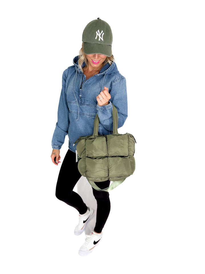 Kady Quilted Puffer Tote- OLIVE