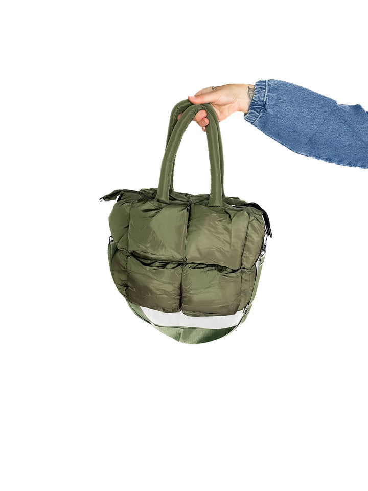 Kady Quilted Puffer Tote- OLIVE