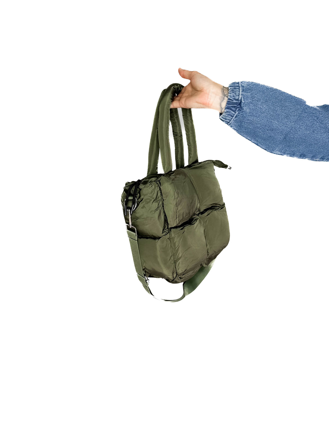 Kady Quilted Puffer Tote- OLIVE