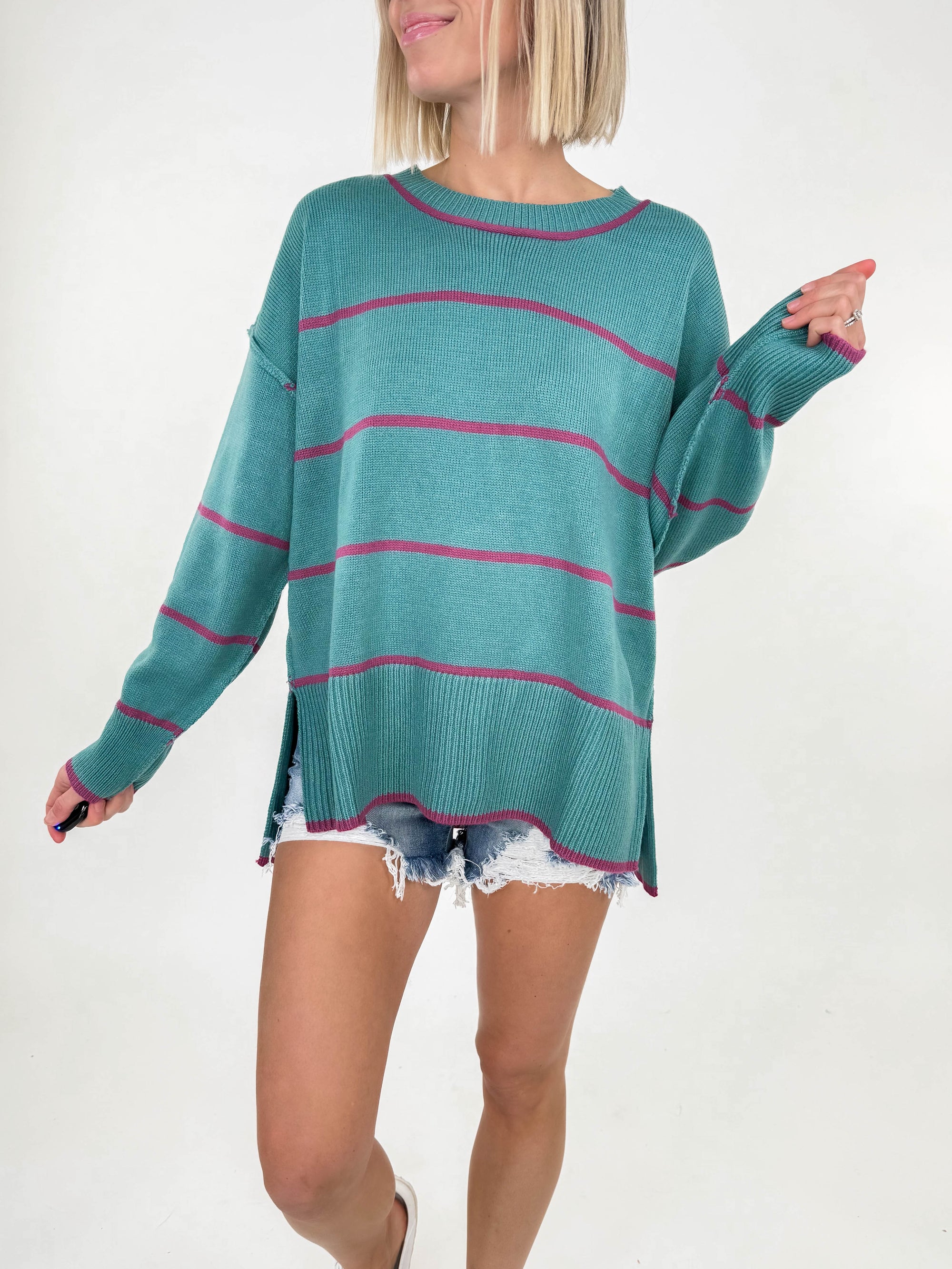 Raylen Stripe Sweater- WATERMELON