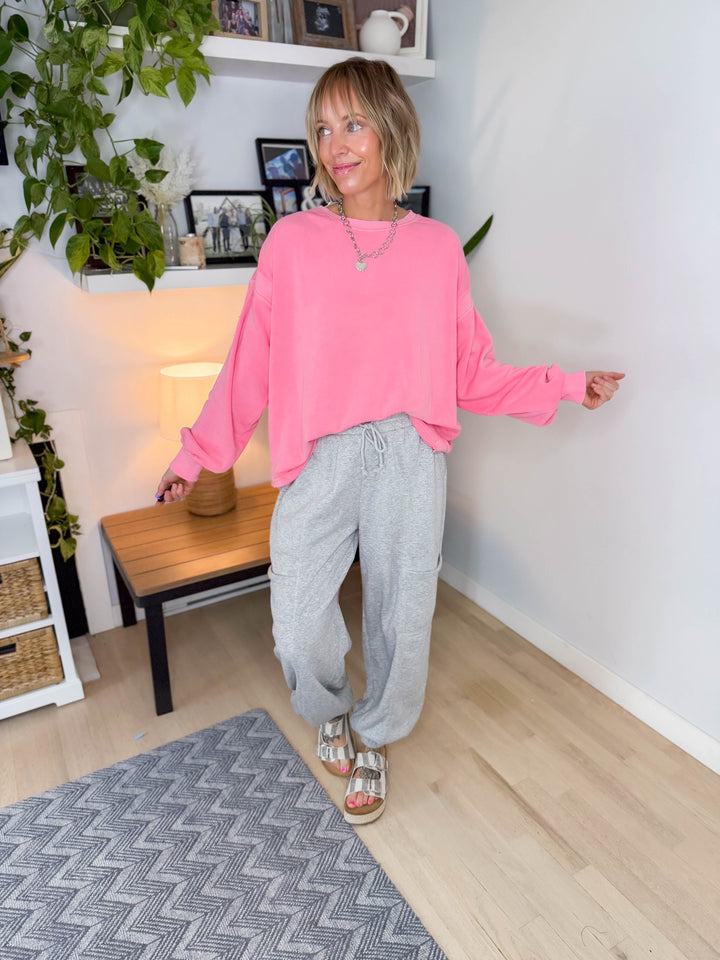 Stella Open Back Pullover- TAFFY PINK