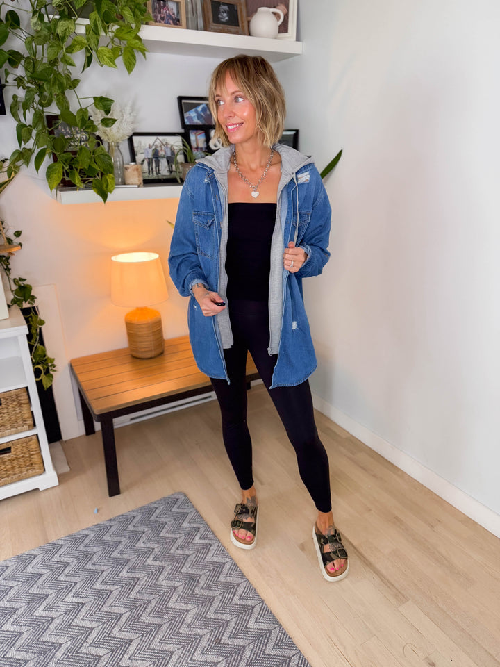 RISEN Girlfriend Hoodie Jean Jacket- MEDIUM WASH
