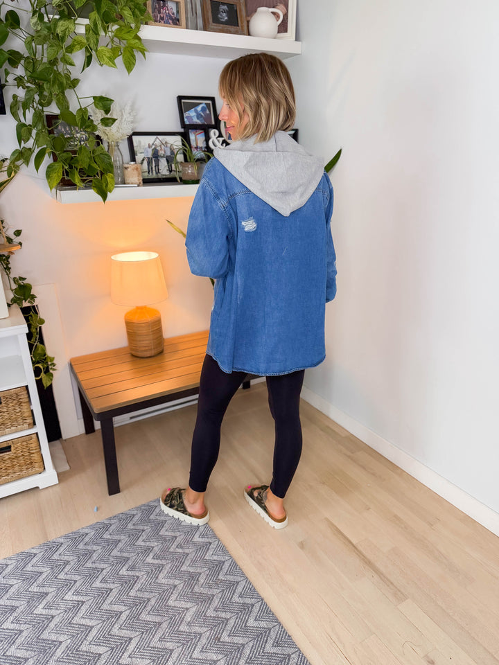 RISEN Girlfriend Hoodie Jean Jacket- MEDIUM WASH
