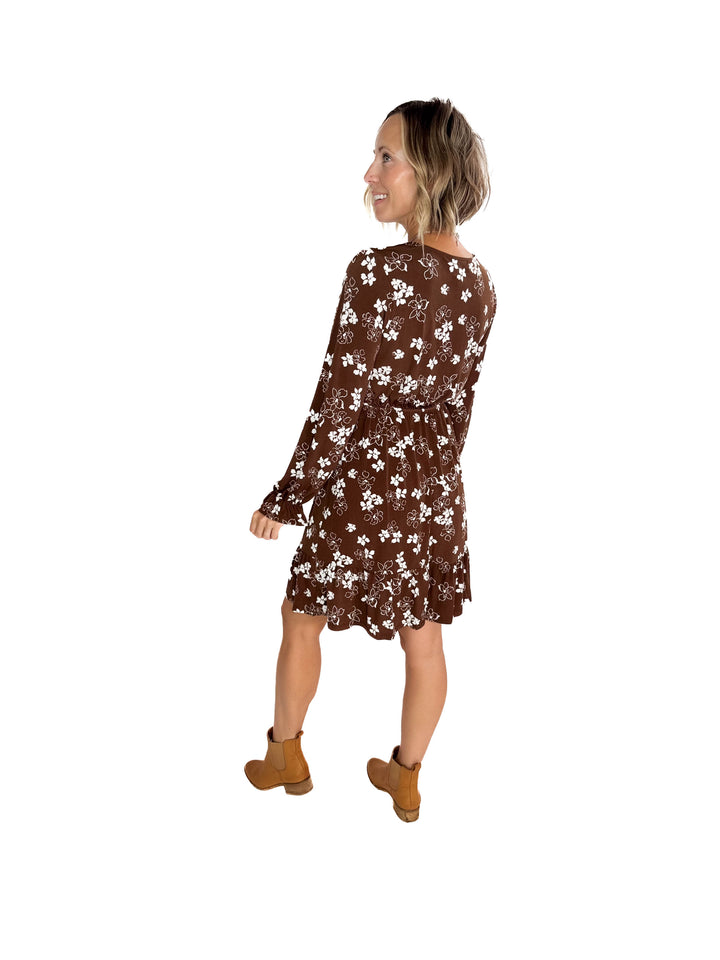 Faye Button Down Floral Dress- ESPRESSO/CREAM