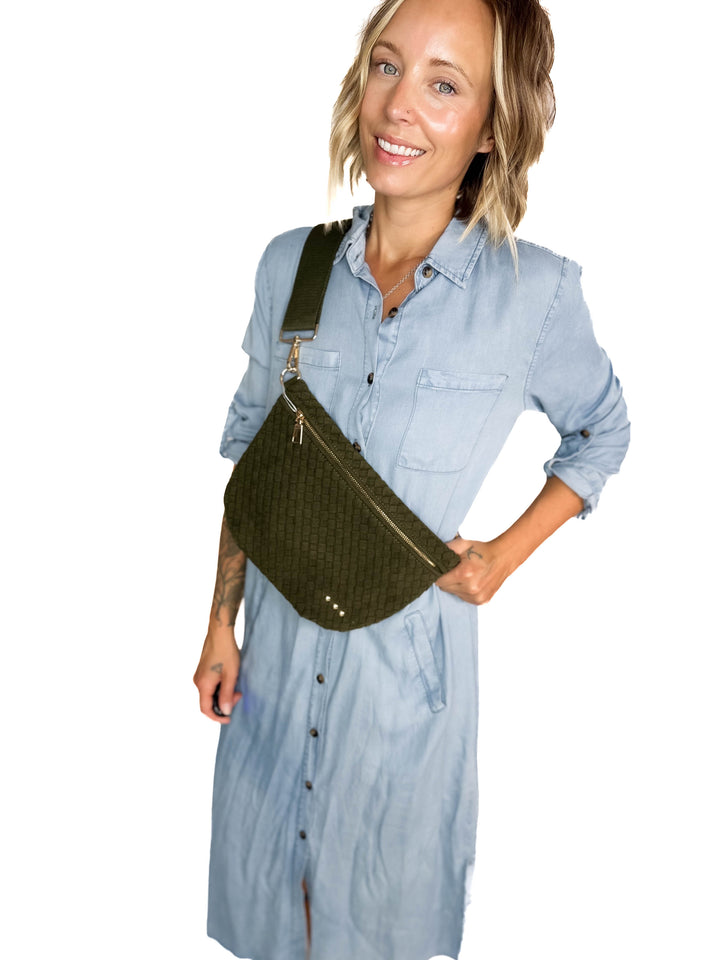 Westlyn Woven Suede Bum Bag- OLIVE