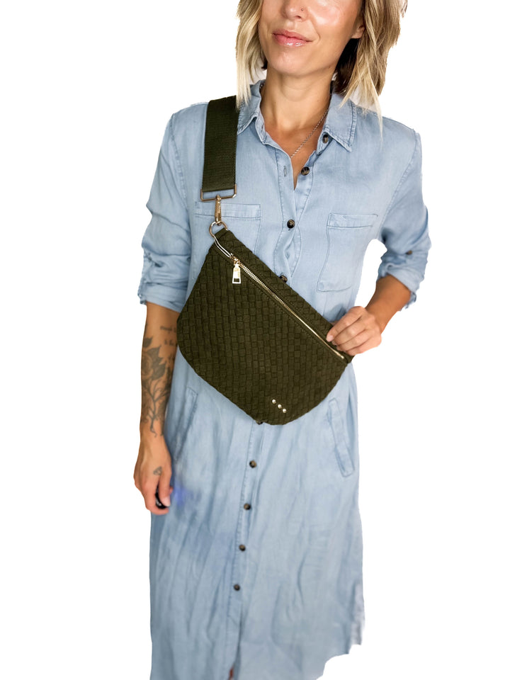 Westlyn Woven Suede Bum Bag- OLIVE
