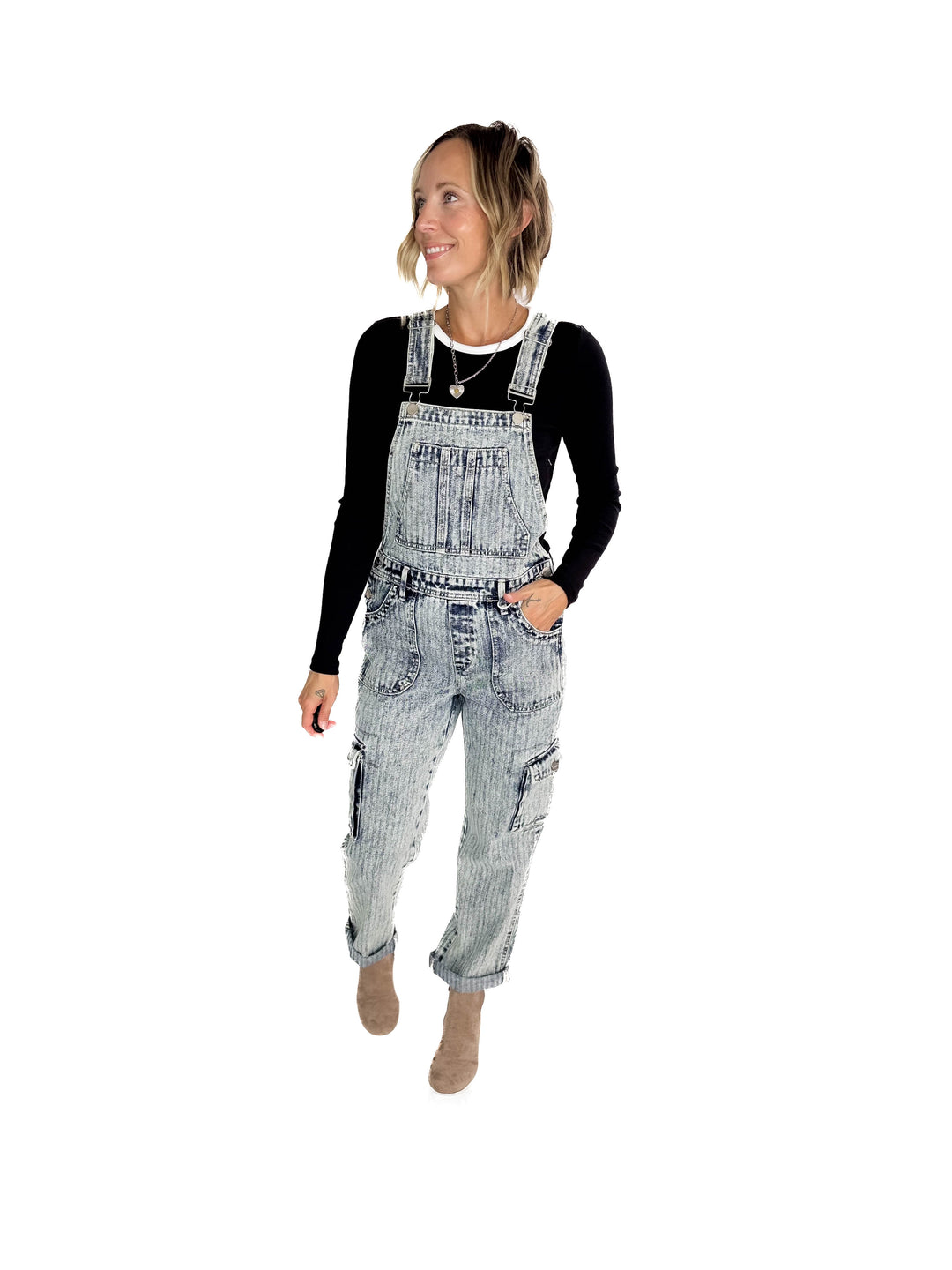 RISEN Emery Ankle Straight Utility Overalls- ACID WASH