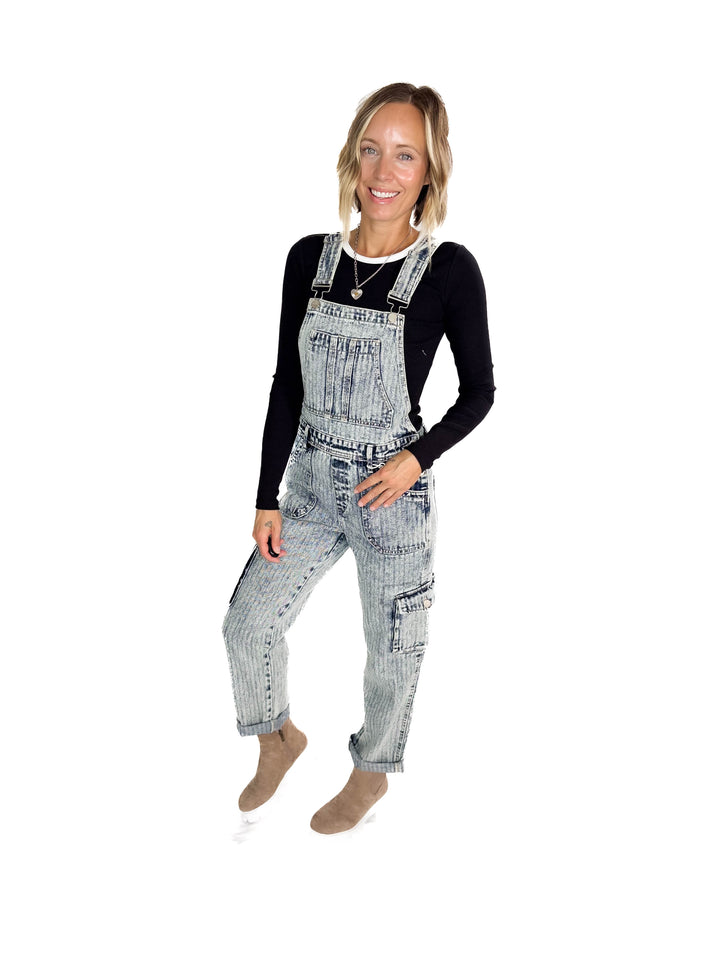 RISEN Emery Ankle Straight Utility Overalls- ACID WASH