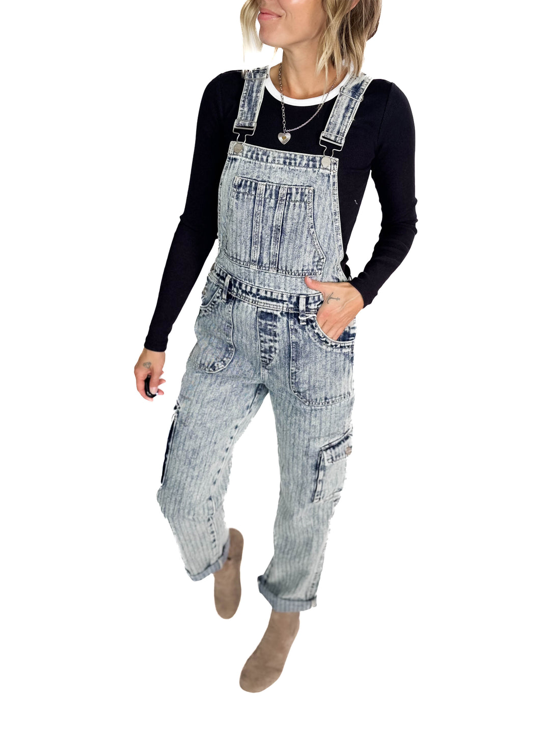 RISEN Emery Ankle Straight Utility Overalls- ACID WASH