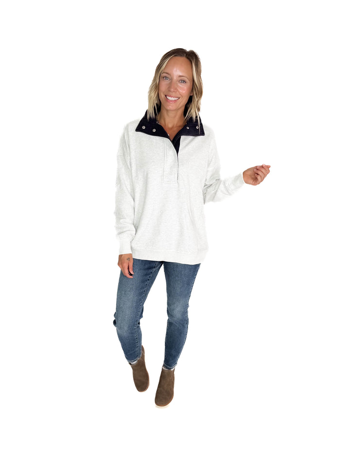 Grayson Thermal Contrast Snap Button Pullover- HTHR GREY