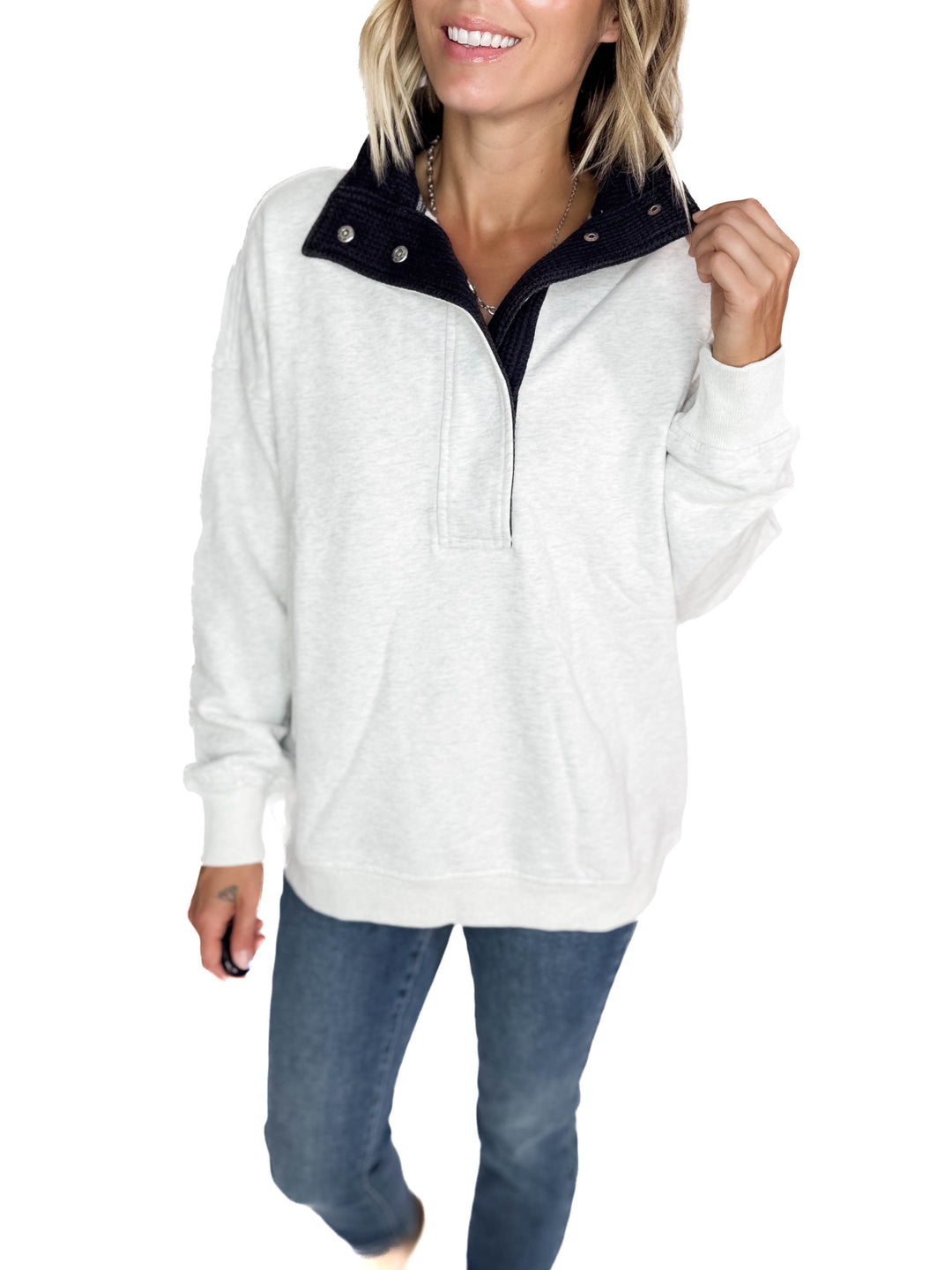 Grayson Thermal Contrast Snap Button Pullover- HTHR GREY
