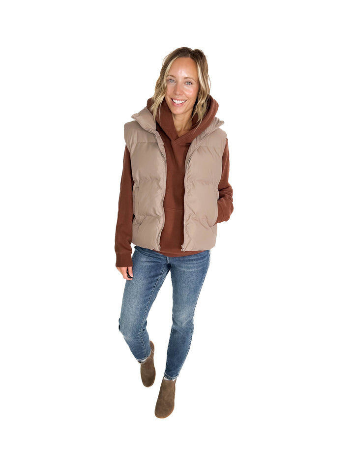 Falling For You Puffer Vest- TAUPE GREY-FINAL SALE