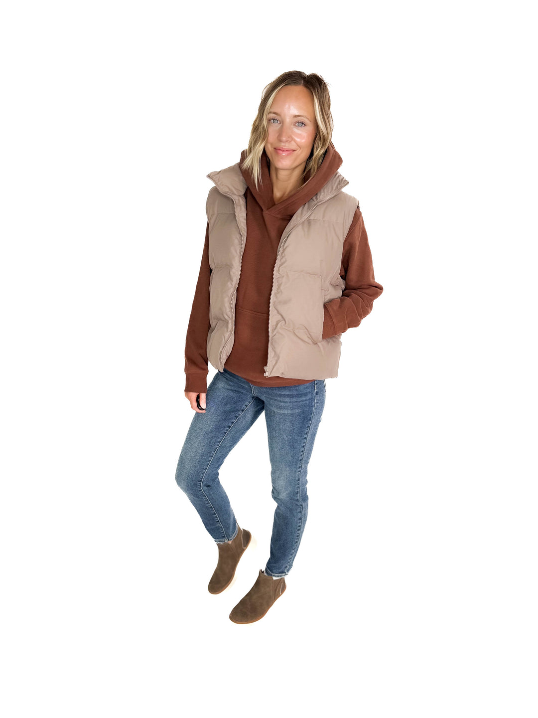 Falling For You Puffer Vest- TAUPE GREY-FINAL SALE