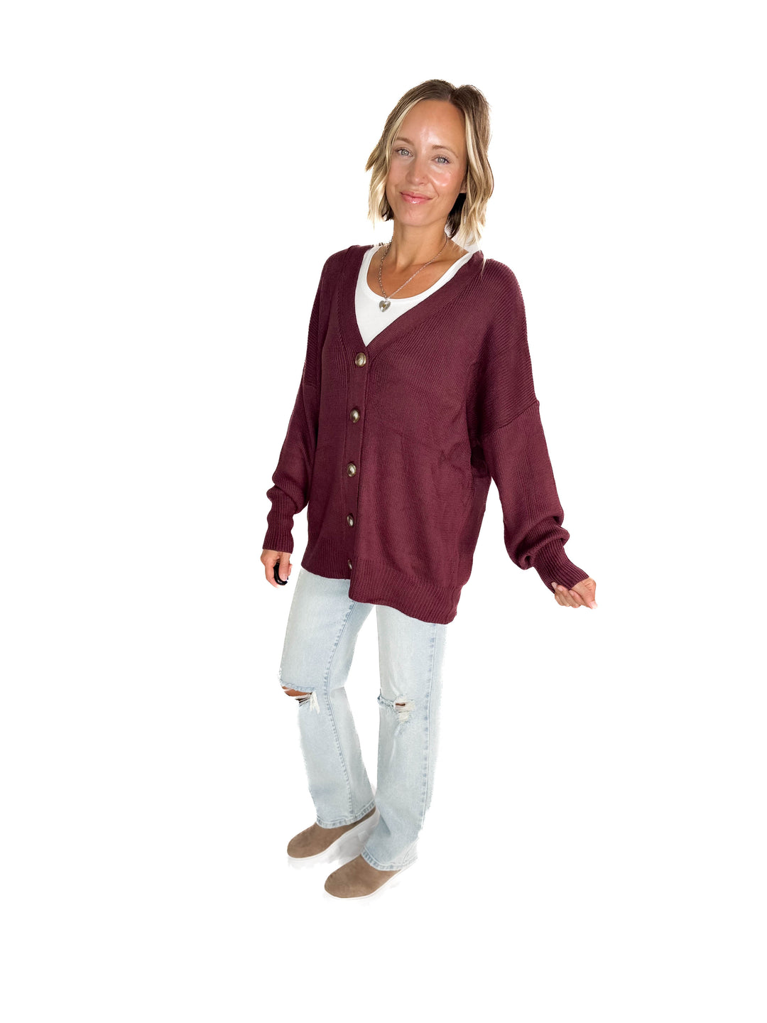 Oli Oversized Cotton Button Down Cardigan- PLUM