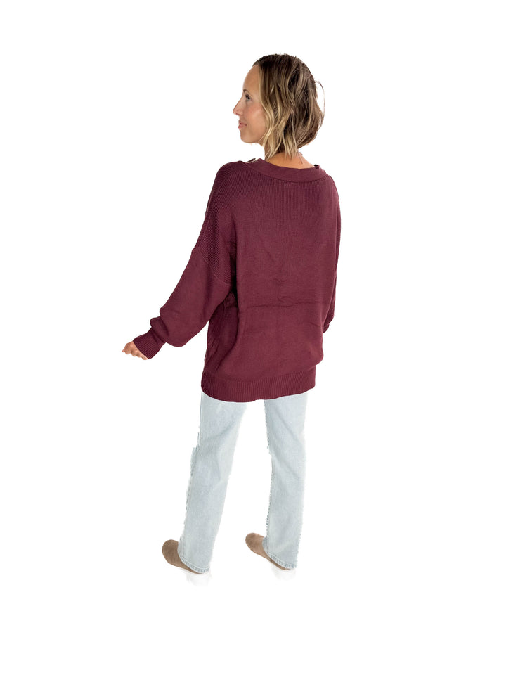 Oli Oversized Cotton Button Down Cardigan- PLUM