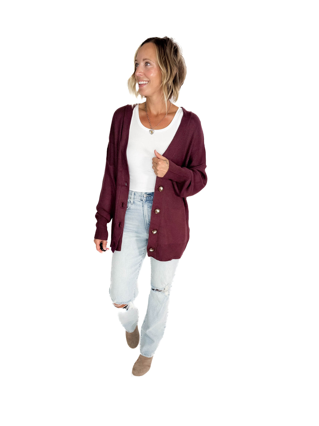 Oli Oversized Cotton Button Down Cardigan- PLUM