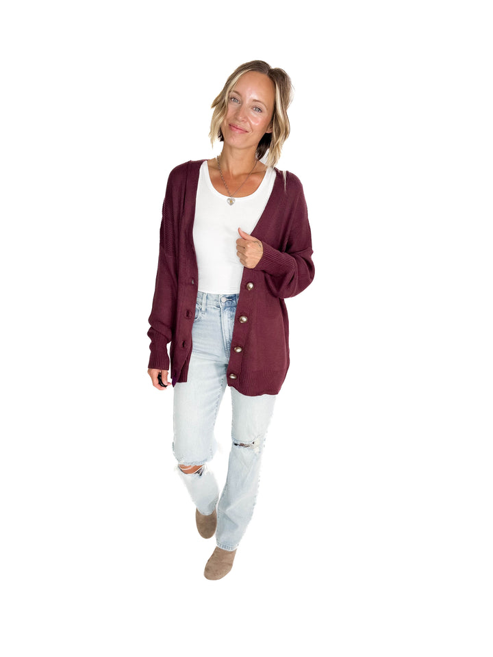 Oli Oversized Cotton Button Down Cardigan- PLUM