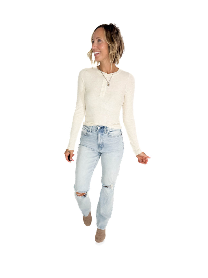 Lizza Confetti Detail Henley- OATMEAL